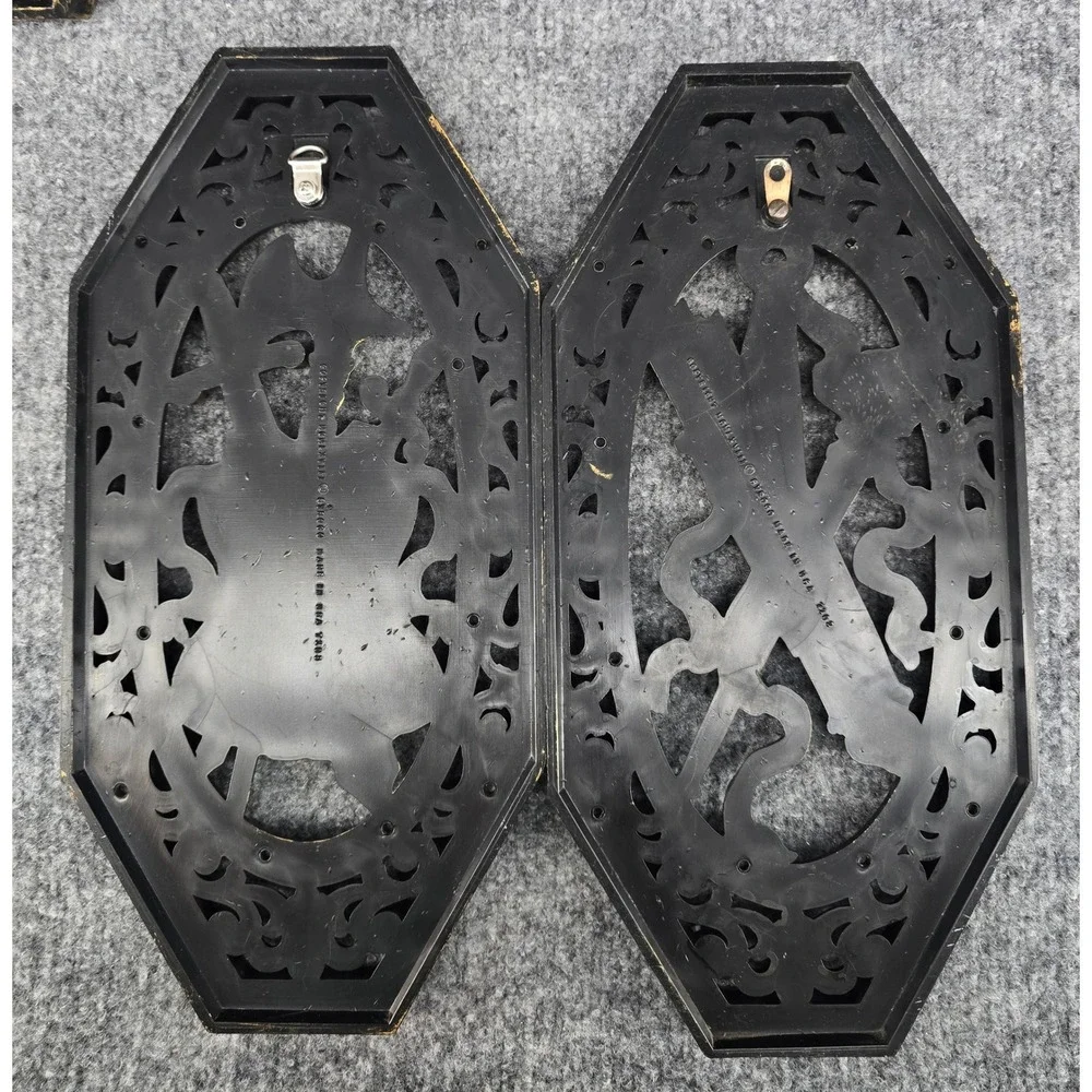 Vtg Medieval Wall Plaques Black Gold 1968 Gothic Heraldic Spanish 4pc Set